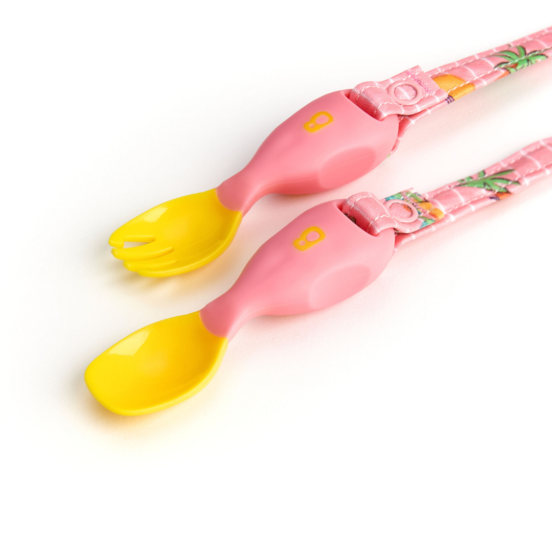 Bibado Handi Cutlery- Attachable Weaning Cutlery Set Teddy Bear Pink