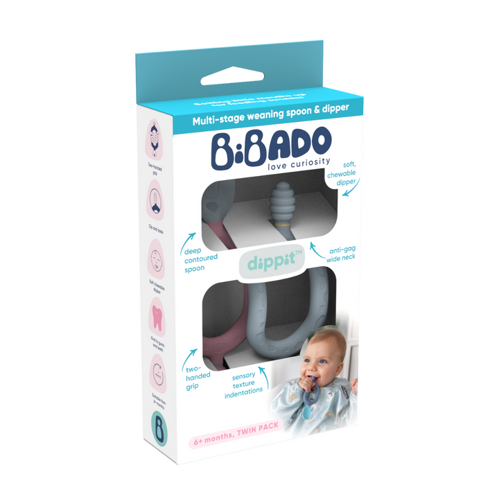 Bibado Dippit Multi stage Baby Weaning Spoon and Dipper Pink & Grey - Pack of 2