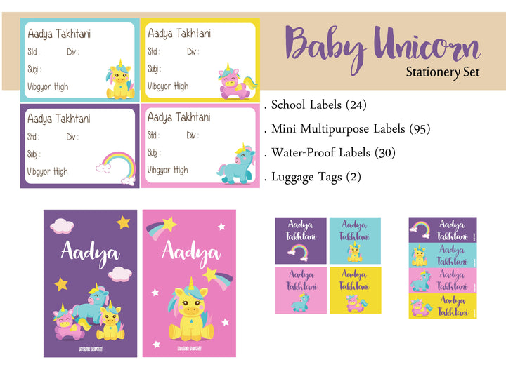 Label Set - Baby Unicorn, 146 labels and 2 bag tags