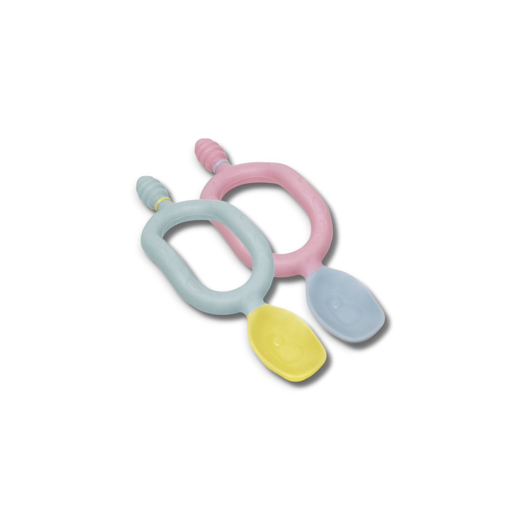 Bibado Dippit Multi stage Baby Weaning Spoon and Dipper Pink & Grey - Pack of 2