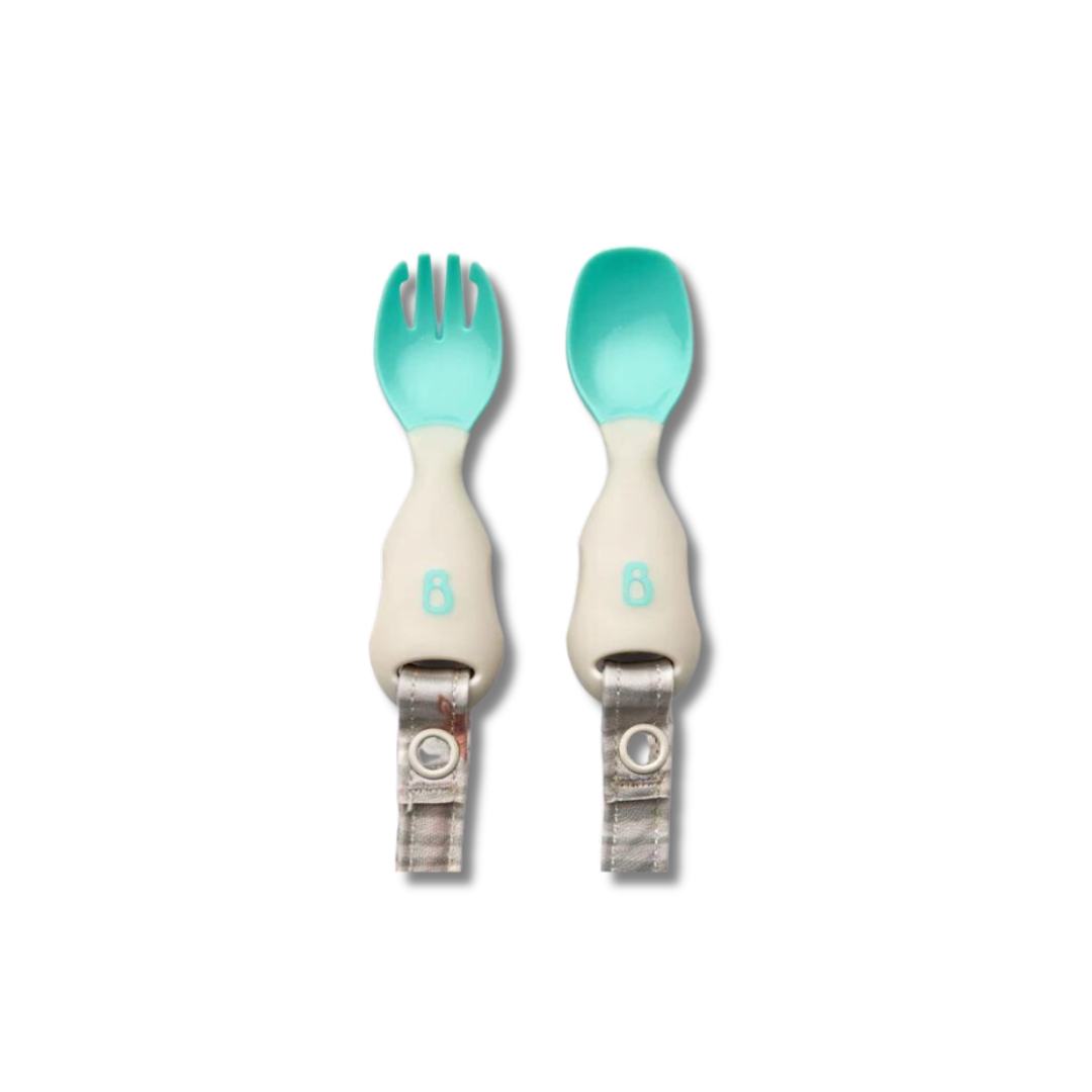 Bibado Handi Cutlery- Attachable Weaning Cutlery Set Woodland Friends Grey