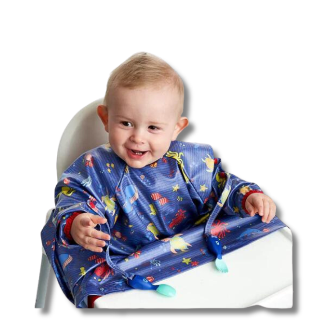 Bibado Long Sleeve Coverall Weaning Bib Oceans of fun Dark Blue - Sohii India