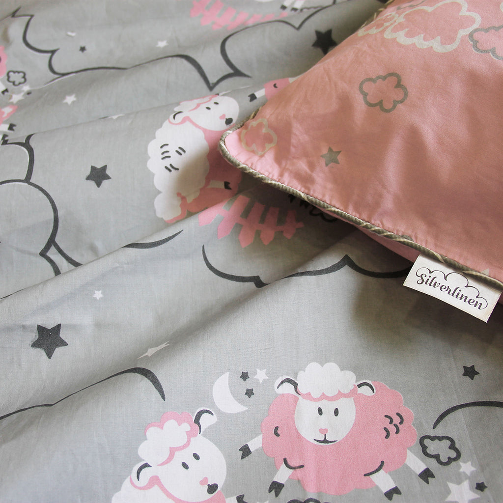 Counting Sheep 100% Cotton Bedsheet for Girls with Pillow Cover - Pink - Single/Double (Can be Personalised)