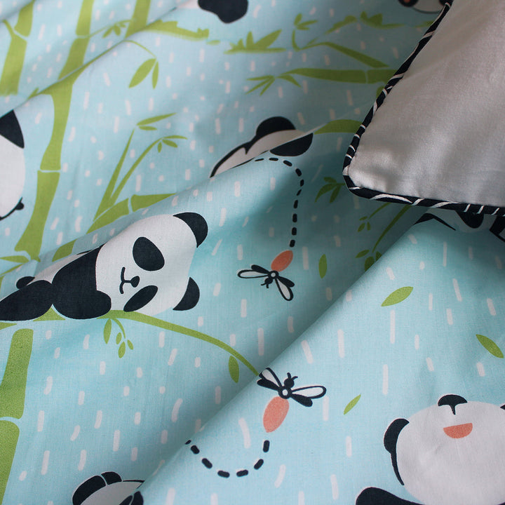 Panda Village 100% Cotton Bedsheet for Boys & Girls with Pillow Cover - Blue - Single/Double (Can be Personalised)