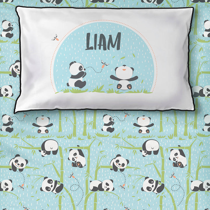 Panda Village 100% Cotton Bedsheet for Boys & Girls with Pillow Cover - Blue - Single/Double (Can be Personalised)