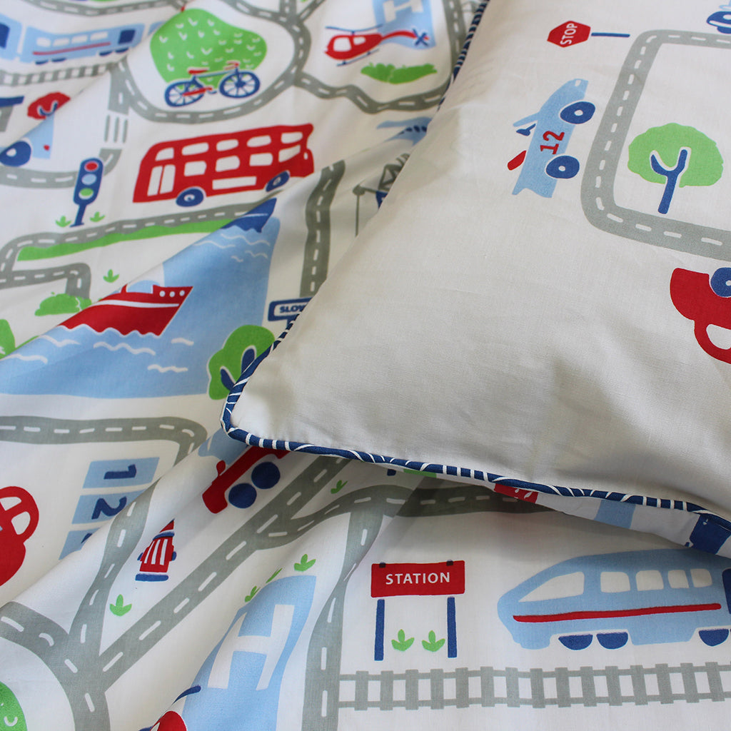 Busy Street 100% Cotton Bedsheet for Boys and Girls with Pillow Cover - Single/Double/King (Can be Personalised)