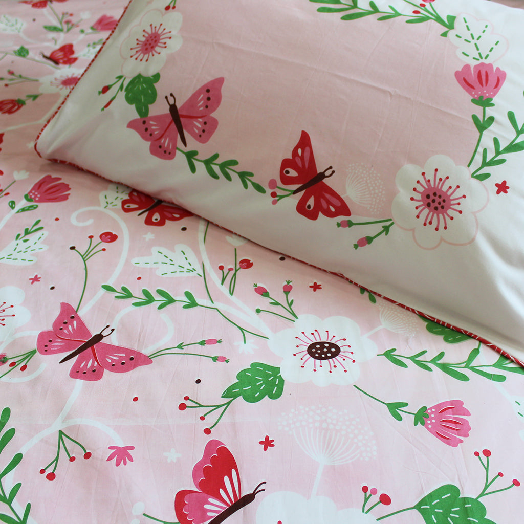 Flowers & Butterflies 100% Cotton Bedsheet for Girls with Pillow Cover - Single/Double (Can be Personalised)