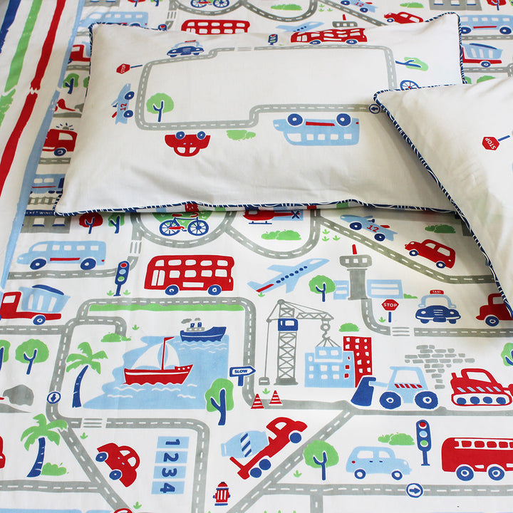 Busy Street 100% Cotton Bedsheet for Boys and Girls with Pillow Cover - Single/Double/King (Can be Personalised)