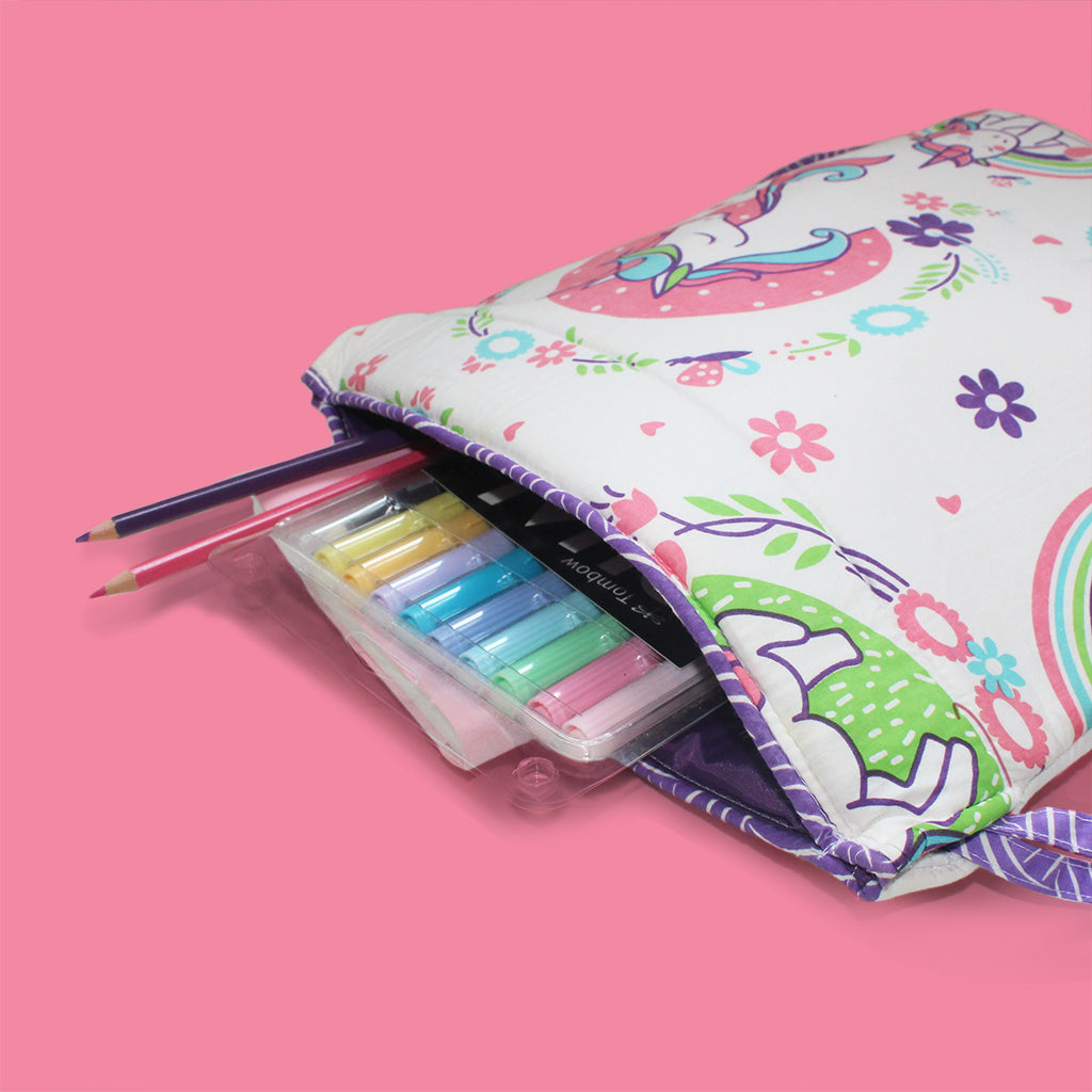 Drawstring Bag with Waterproof Lining || Multipurpose, Swimming Bag, Playtime Bag, Tuition Bag - Unicorn & Rainbows
