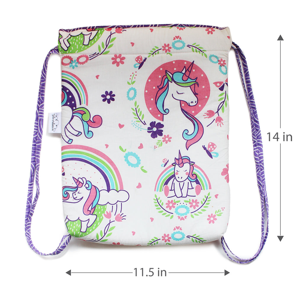Drawstring Bag with Waterproof Lining || Multipurpose, Swimming Bag, Playtime Bag, Tuition Bag - Unicorn & Rainbows
