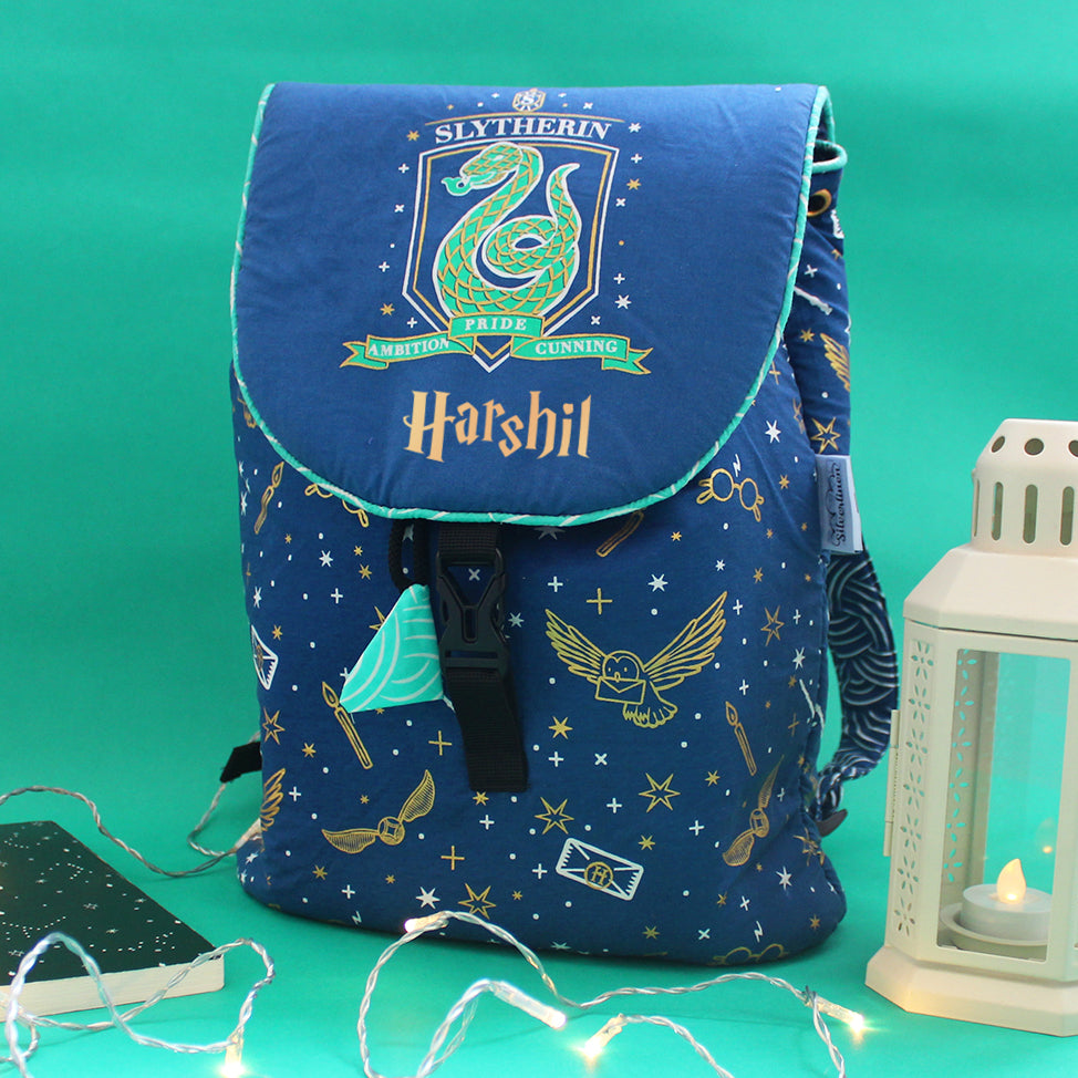 Official Harry Potter House Backpack Bag with Waterproof Lining || Multipurpose, Swimming Bag, Playtime Bag, Tuition Bag (Can be Personalised) - Slytherin