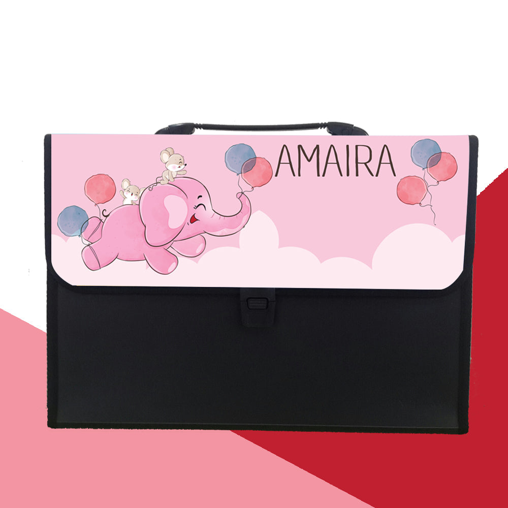 Personalised Folder - Elephant - Pink