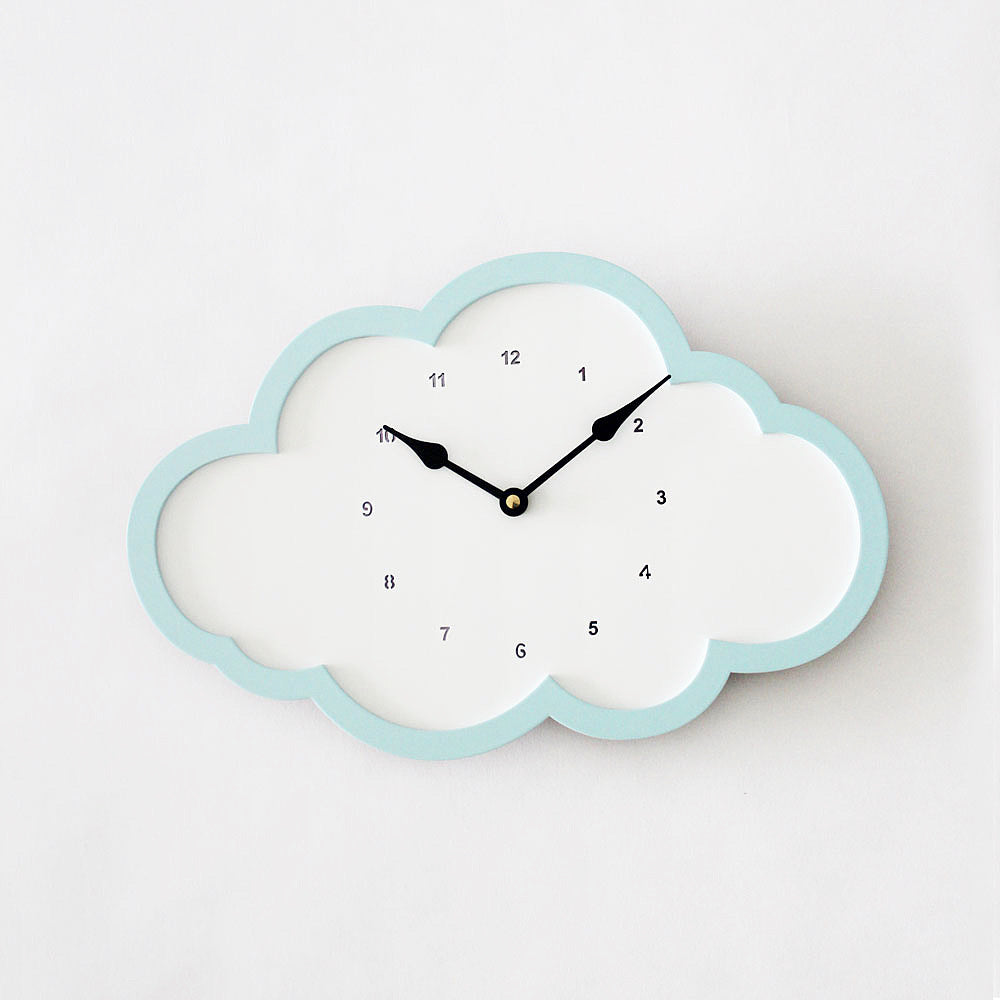 Cloud Clock - White - Blue Border