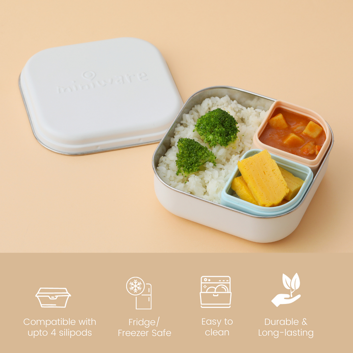 Miniware Grow Bento with 2 silipods Lunch Box-Key Lime/Grey - Sohii India