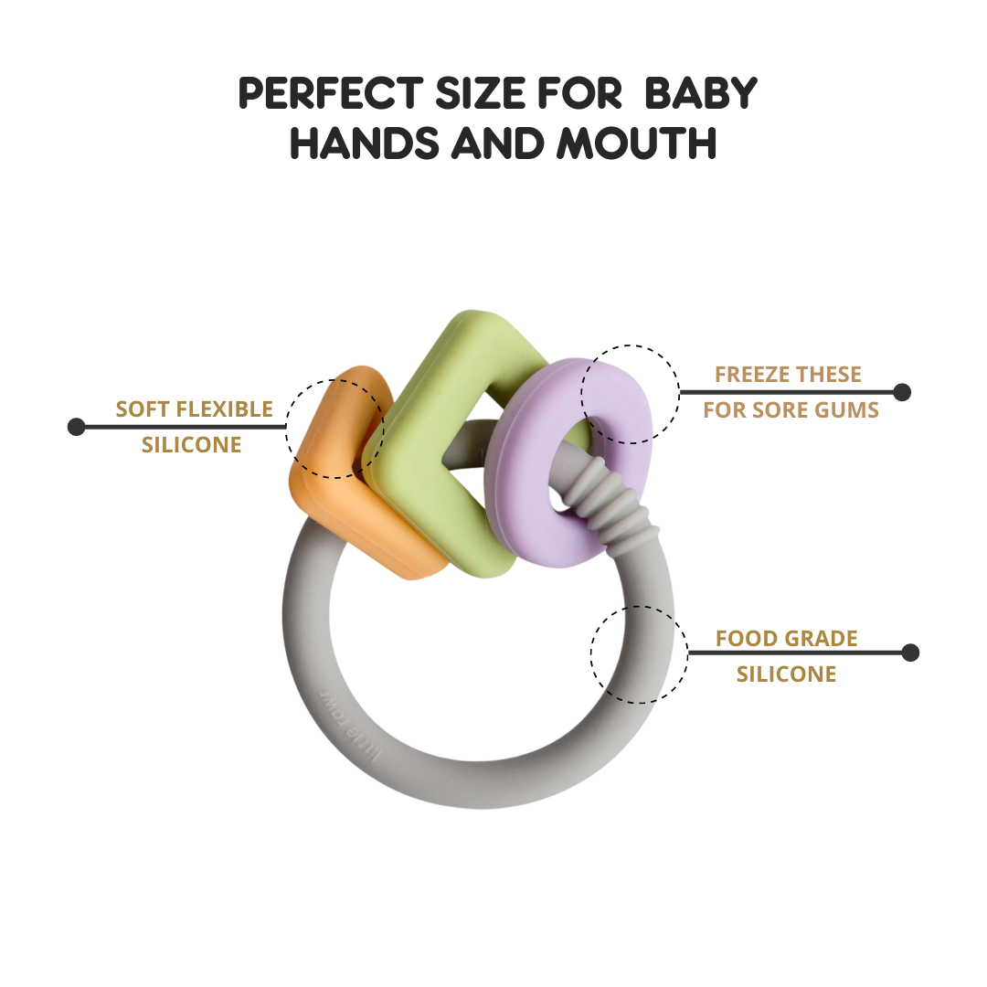 Little Rawr Geo Shape Ring Teether Toy- Multicolour - Sohii India