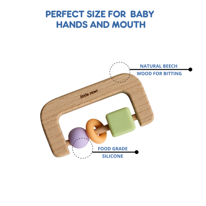 Little Rawr Wood + Silicone Bead D Shape Teether Toy - Sohii India
