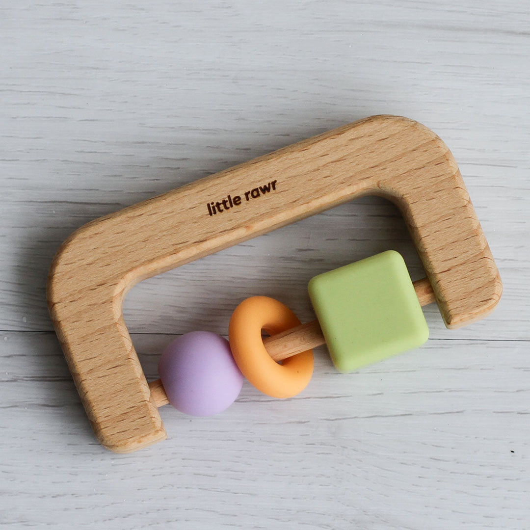 Little Rawr Wood + Silicone Bead D Shape Teether Toy - Sohii India
