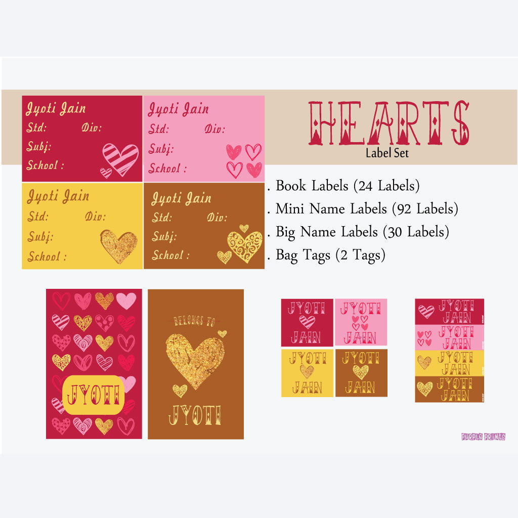 Label Set - Heart, 146 labels and 2 bag tags