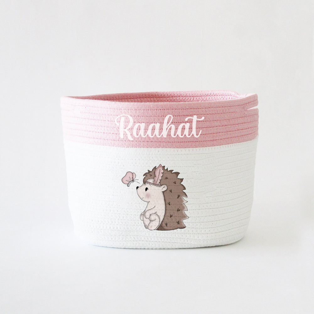 Personalized Storage Basket - Small - Hedgehog Theme - Pink