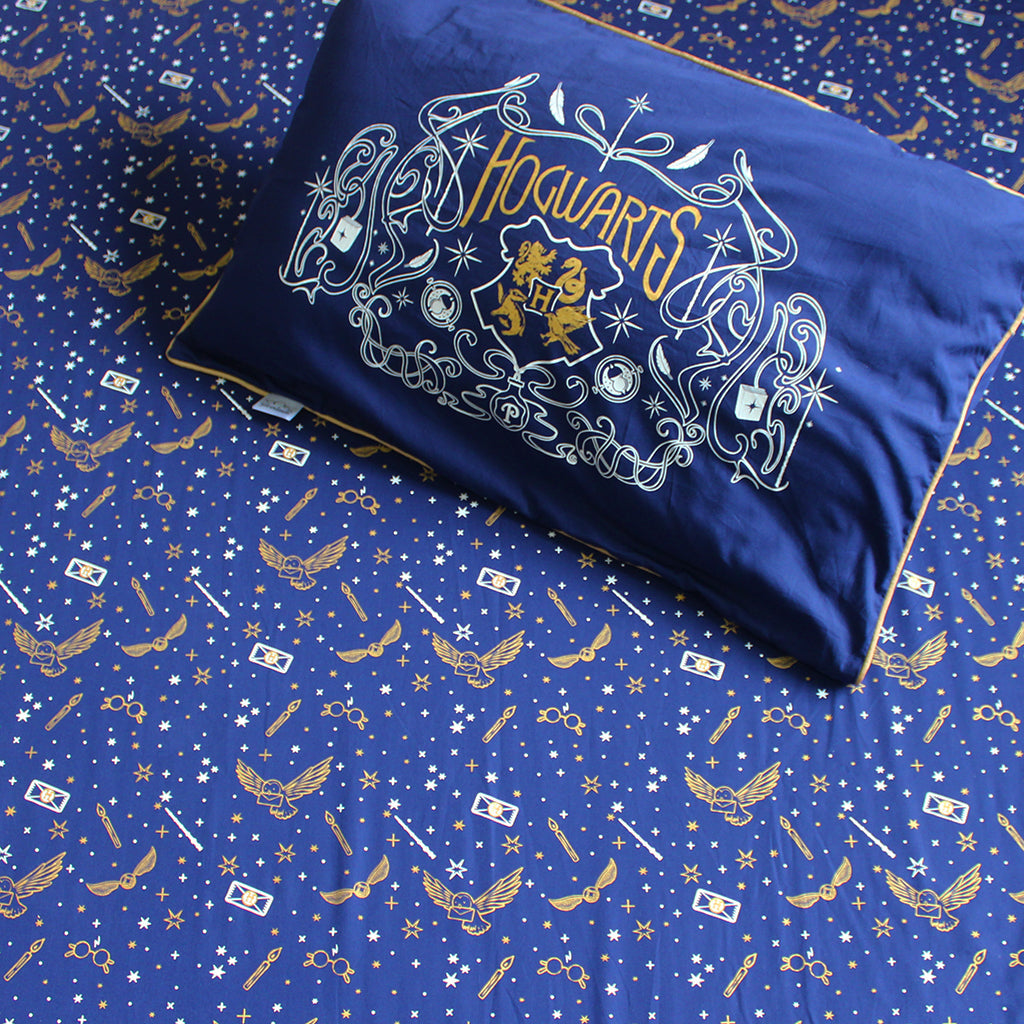 Official Harry Potter 100% Cotton Bedsheet with Pillow Cover - Hogwarts - Single/Double/King (Can be Personalised)