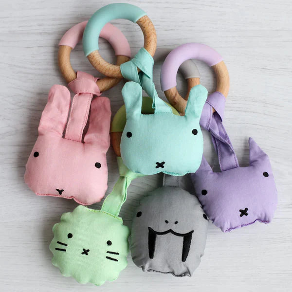 Little Rawr Silicone Pacifinder Beads with Clip Holder + Wood Plush Rattle Teether Toy