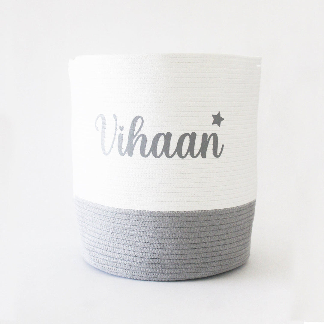 Personalized Storage Basket - Large - Cursive - Grey