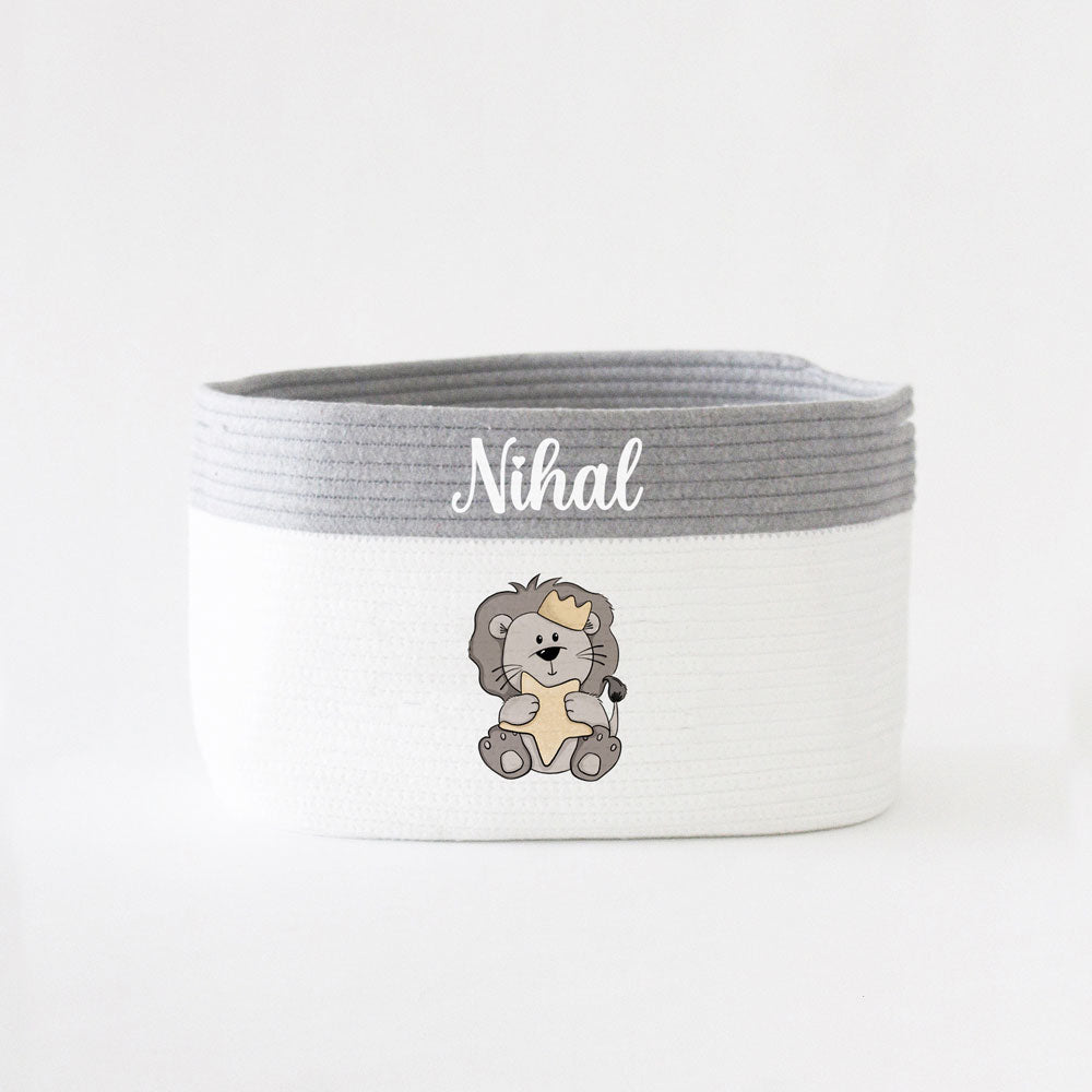 Personalized Storage Basket - Medium - Lion Theme - Grey