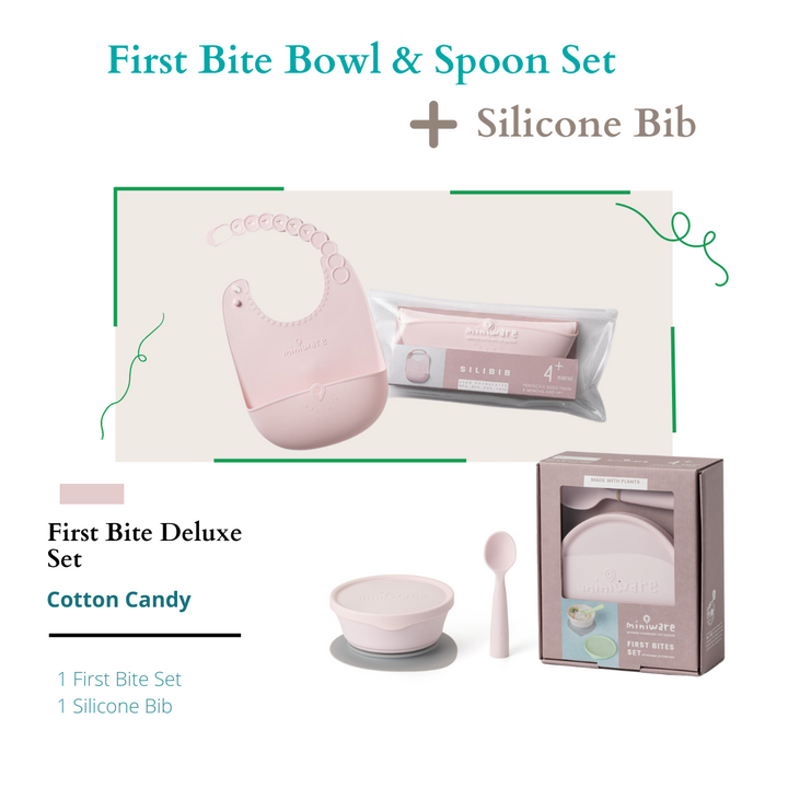Miniware First Bite Deluxe Combo (First Bite Cotton Candy/Cotton Candy, Silibib Cotton Candy)