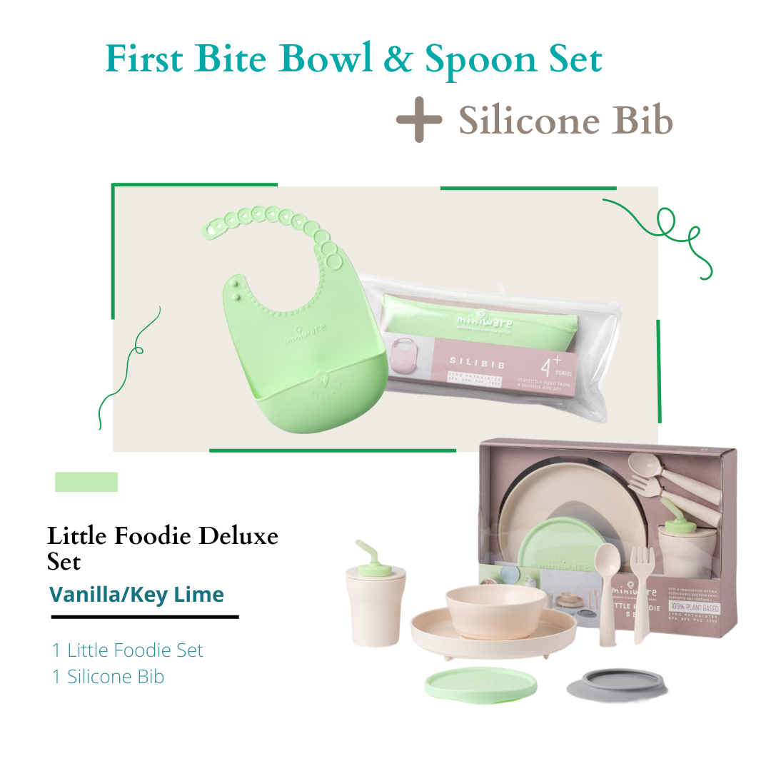 Miniware Little Foodie Deluxe Set Vanilla/Key Lime (Little Foodie Set, Roll & Lock Silibib Key Lime)