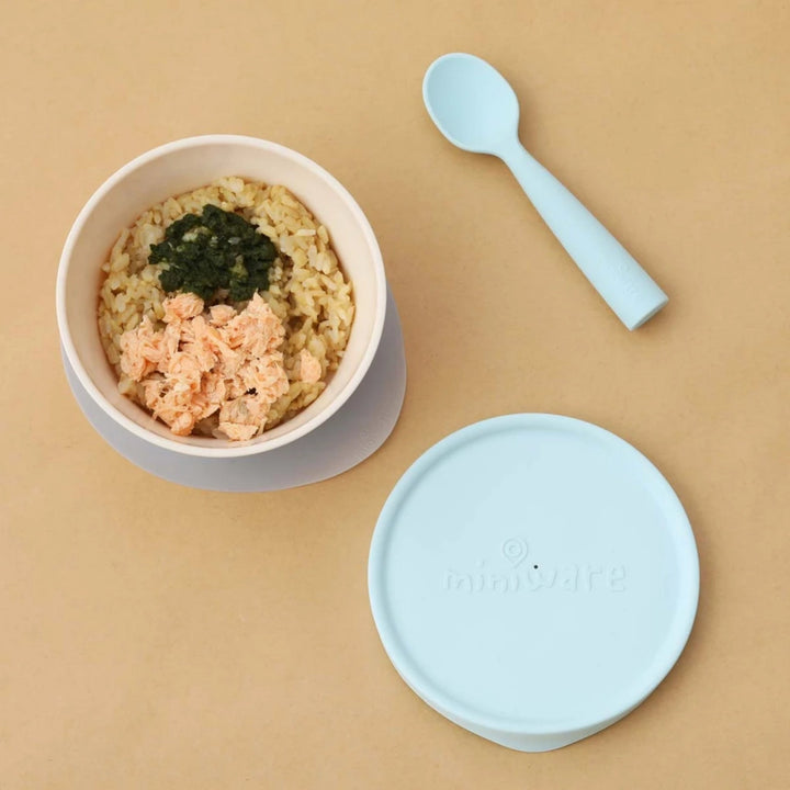 Miniware First Bite Suction Bowl With Spoon Feeding Set  Vanilla/Aqua - Sohii India