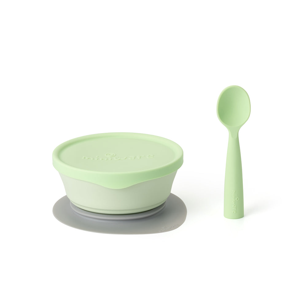 Miniware First Bite Suction Bowl With Spoon Feeding Set  Key Lime/ Key Lime - Sohii India