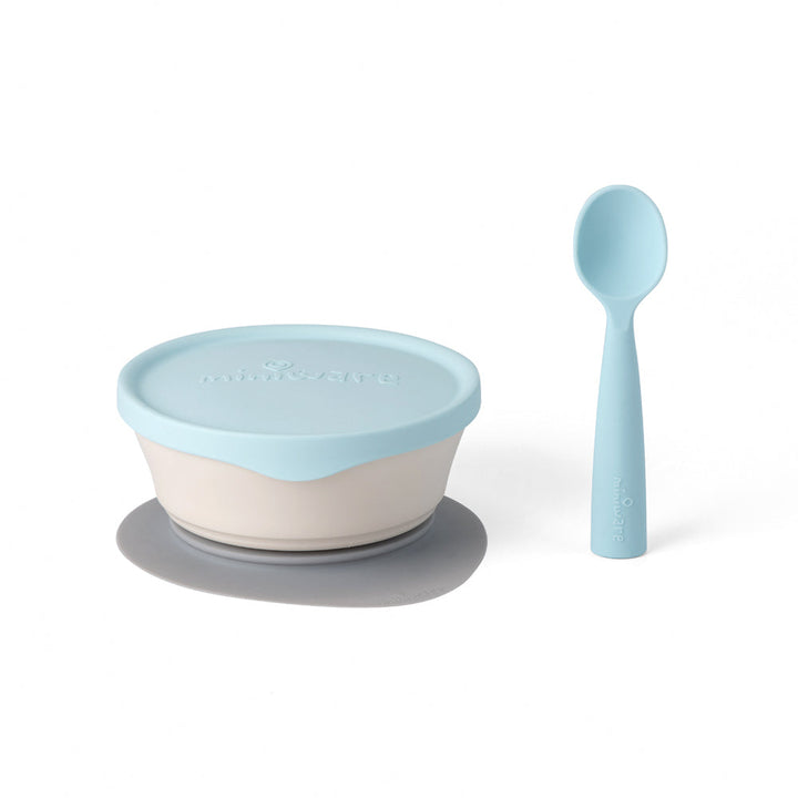 Miniware First Bite Suction Bowl With Spoon Feeding Set  Vanilla/Aqua - Sohii India