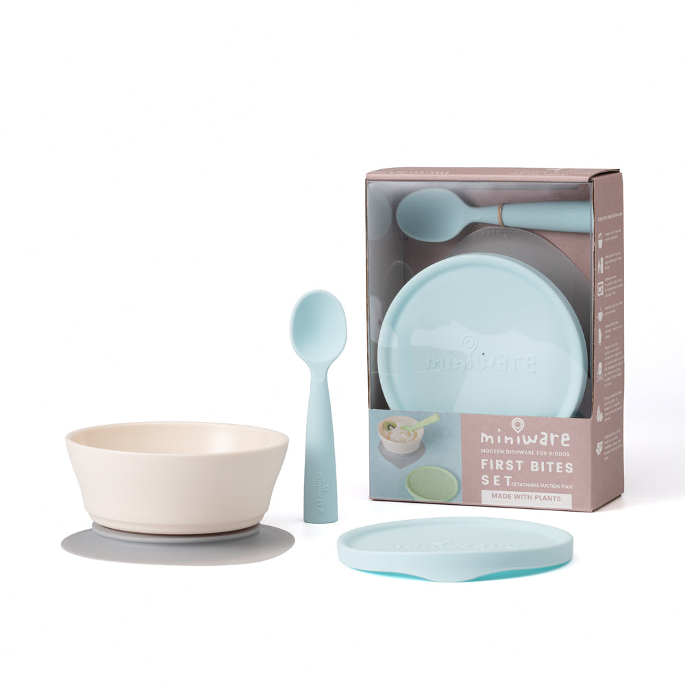 Miniware First Bite Suction Bowl With Spoon Feeding Set  Vanilla/Aqua - Sohii India