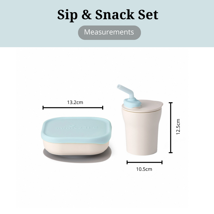 Miniware Sip & Snack- Suction Bowl with Sippy Cup Feeding Set  Vanilla/Aqua - Sohii India