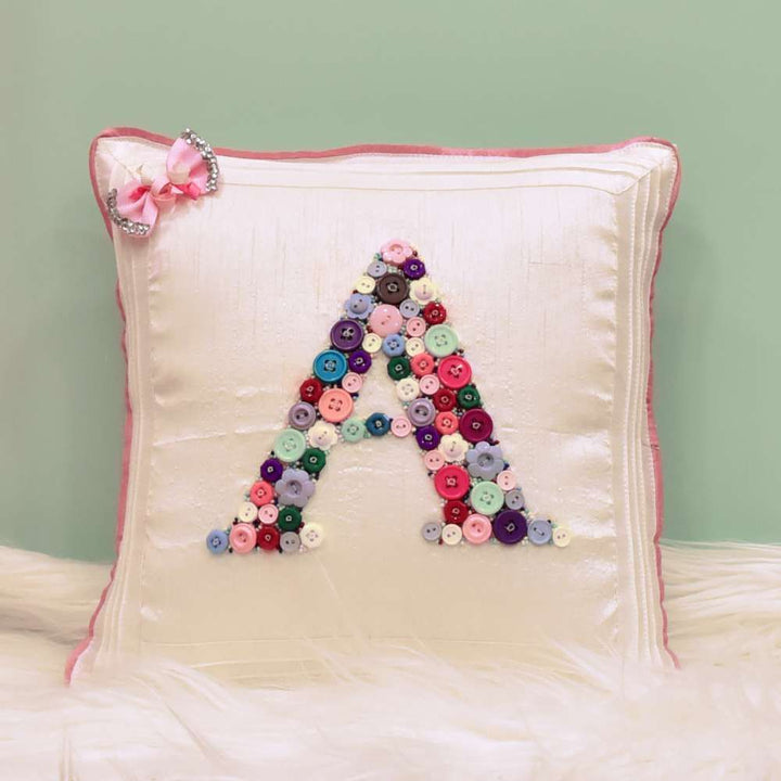 Monogrammed Button Cushion- Multi Colour