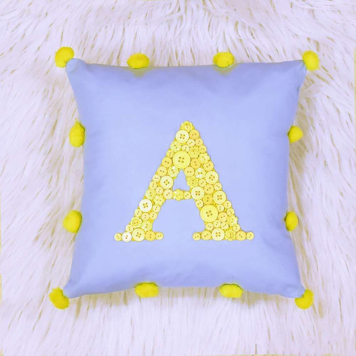 Monogrammed Button Cushion- Pom Pom