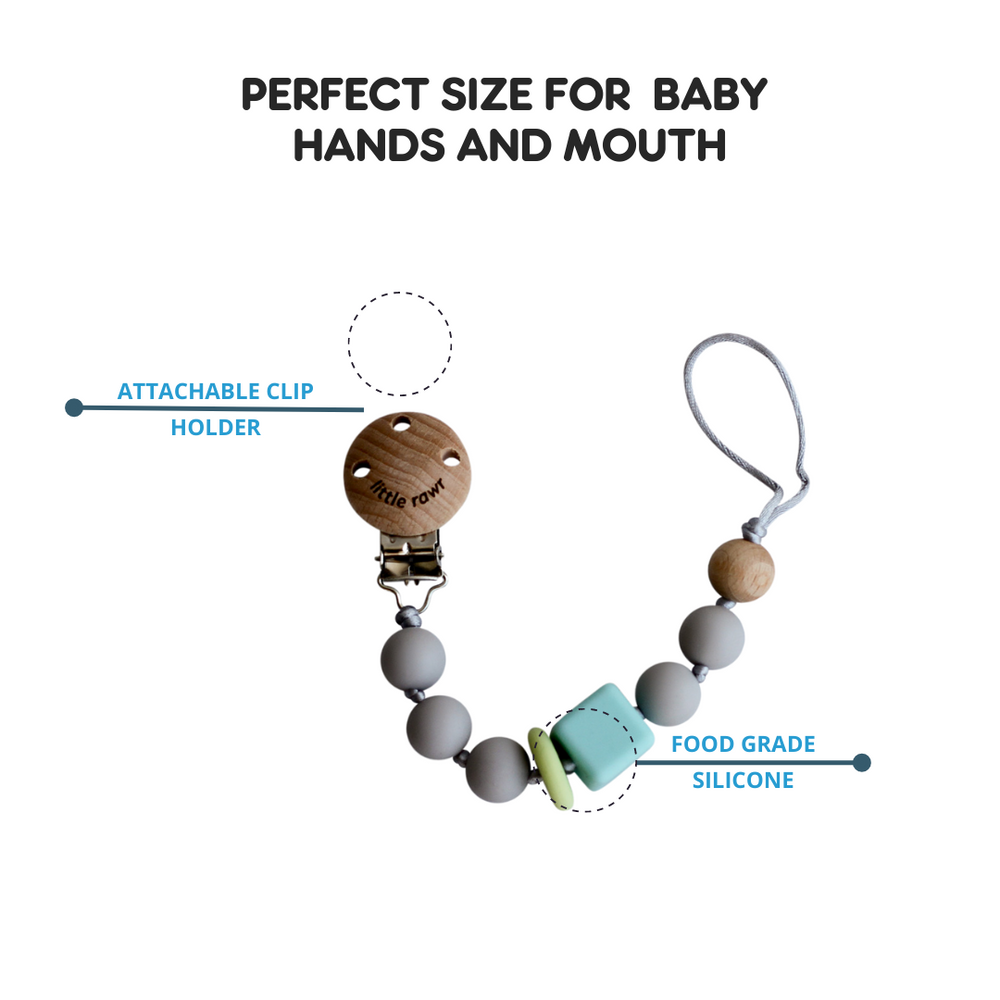 Little Rawr Silicone Pacifinder Beads with Clip Holder - Grey - Sohii India