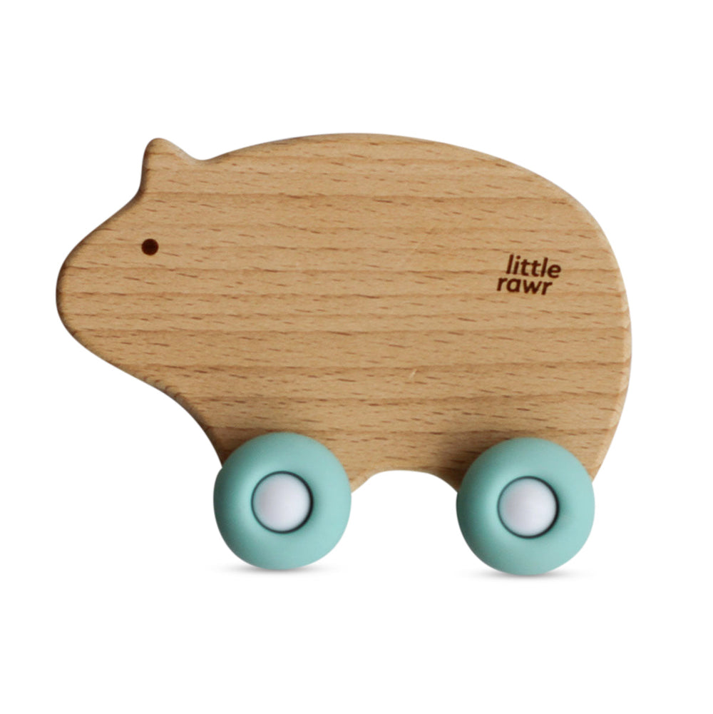 Little Rawr Wood Wheelie Animal- BEAR Shape- Blue - Sohii India