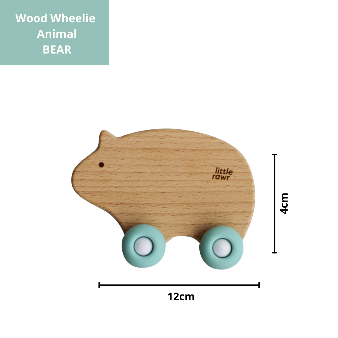 Little Rawr Wood Wheelie Animal- BEAR Shape- Blue - Sohii India