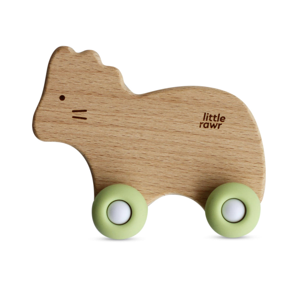 Little Rawr Wood Wheelie Animal- LION Shape- Green - Sohii India