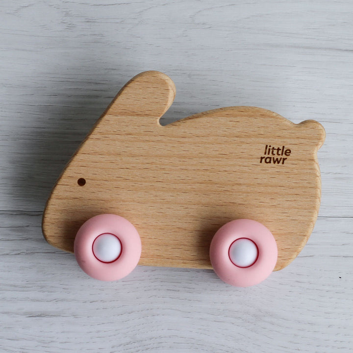 Little Rawr Wood Wheelie Animal- RABBIT Shape- Pink - Sohii India