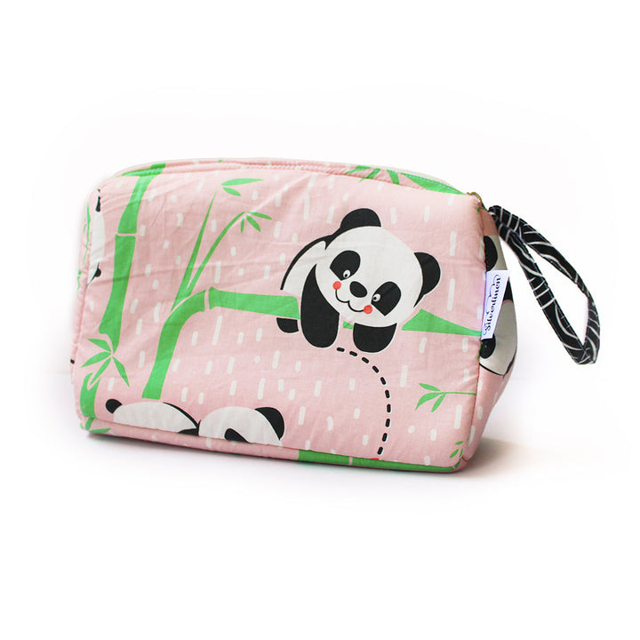 Multipurpose Pouch with Waterproof Lining || Multipurpose, Stationery Pouch, Toiletries Pouch, Accessories Pouch - Panda Village, Pink