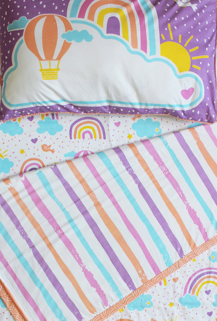 Over The Rainbow 100% Cotton 3 Layer Reversible Single Blanket Dohar for Girls - (Can be Personalised)