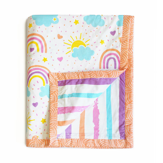 Over The Rainbow 100% Cotton 3 Layer Reversible Single Blanket Dohar for Girls - (Can be Personalised)