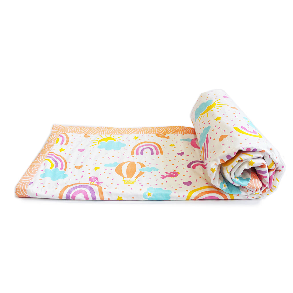 Over The Rainbow 100% Cotton 3 Layer Reversible Single Blanket Dohar for Girls - (Can be Personalised)