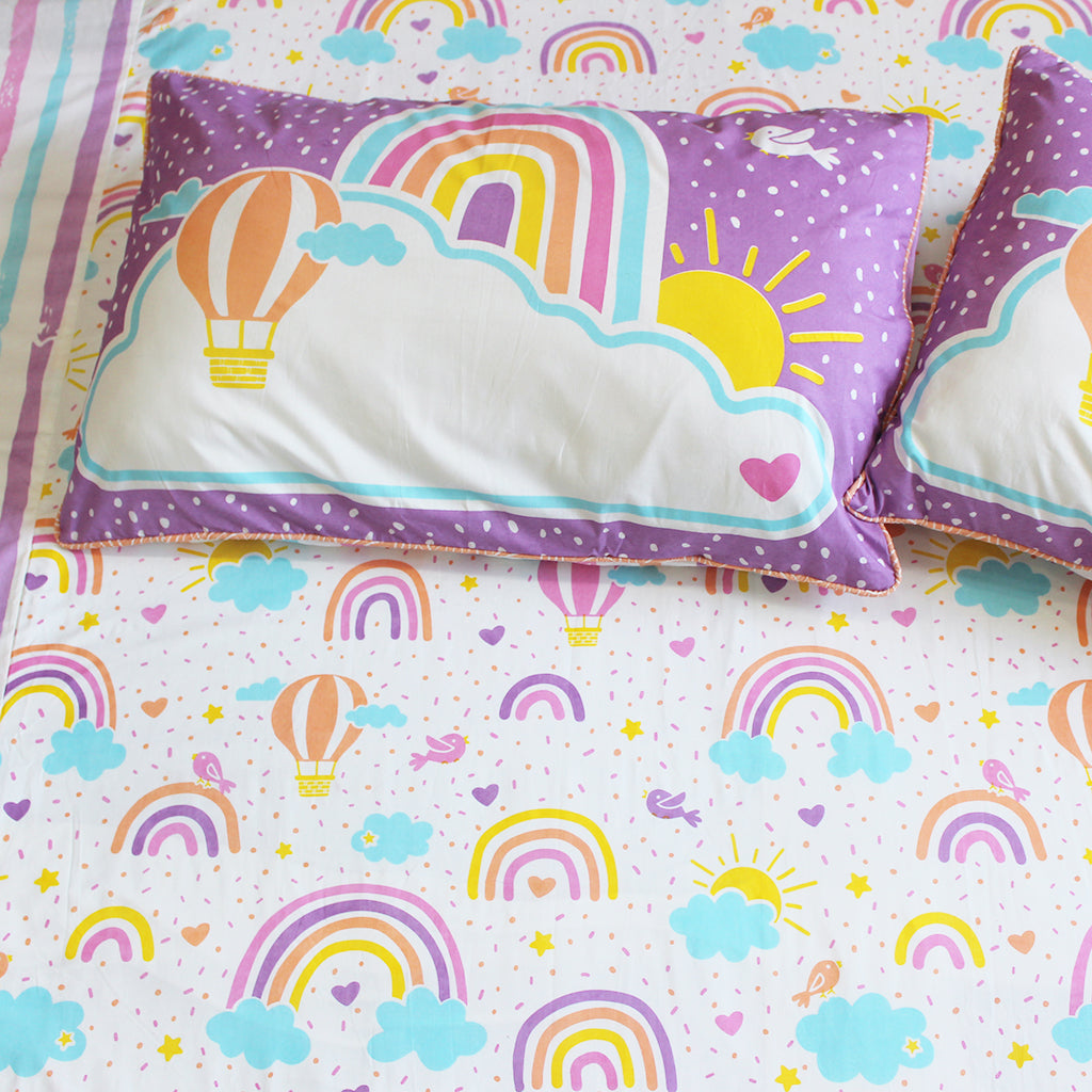 Over the Rainbow 100% Cotton Bedsheet for Girls with Pillow Cover - Single/Double (Can be Personalised)