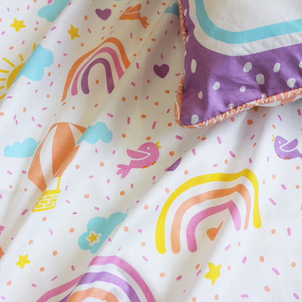 Over the Rainbow 100% Cotton Bedsheet for Girls with Pillow Cover - Single/Double (Can be Personalised)