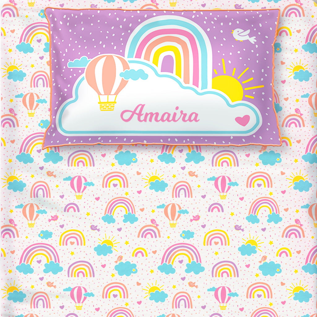 Over the Rainbow 100% Cotton Bedsheet for Girls with Pillow Cover - Single/Double (Can be Personalised)