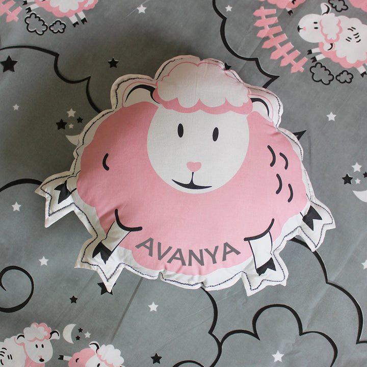 Counting Sheep Shape Cushion for Girls - Pink (Can be Personalised)