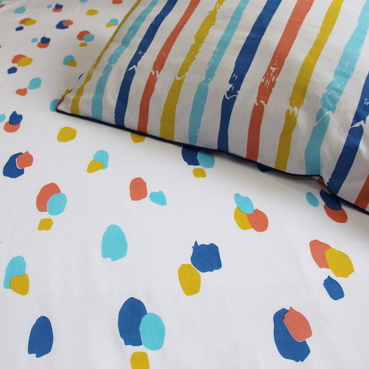 Dots & Stripes 100% Cotton Bedsheet with Pillow Cover - Bold Dots - Single (Can be Personalised)